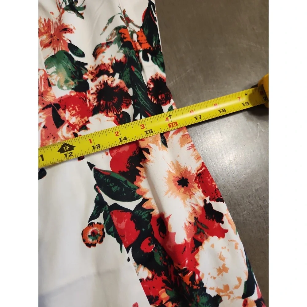 Creation L Women Floral Sheath Dress Size 6 White Pink Green Cotton Blend Summer